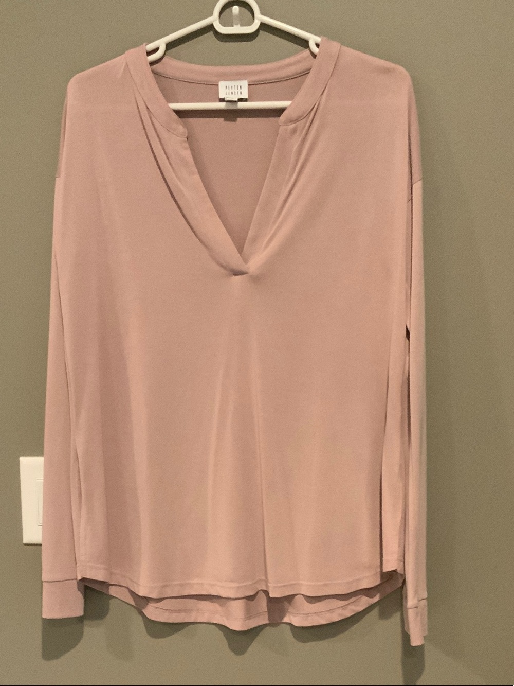 Split V-Neck Long Sleeve Top in Dusty Rose by Chelsea28